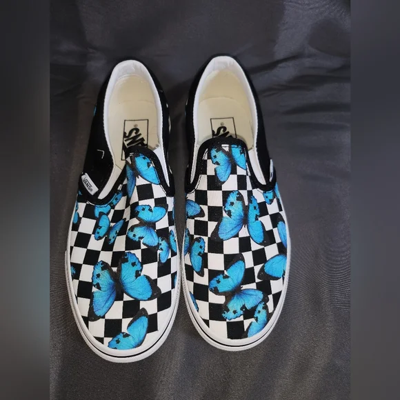 Vans Shoes Vans Womens Classic Slipon Shoes Blue Butterfly